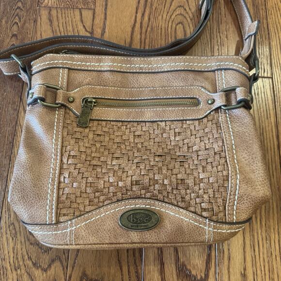 B.O.C Born Concept Brown Weave Crossbody Handbag Purse Long Adjustable Strap Zip - Picture 11 of 16